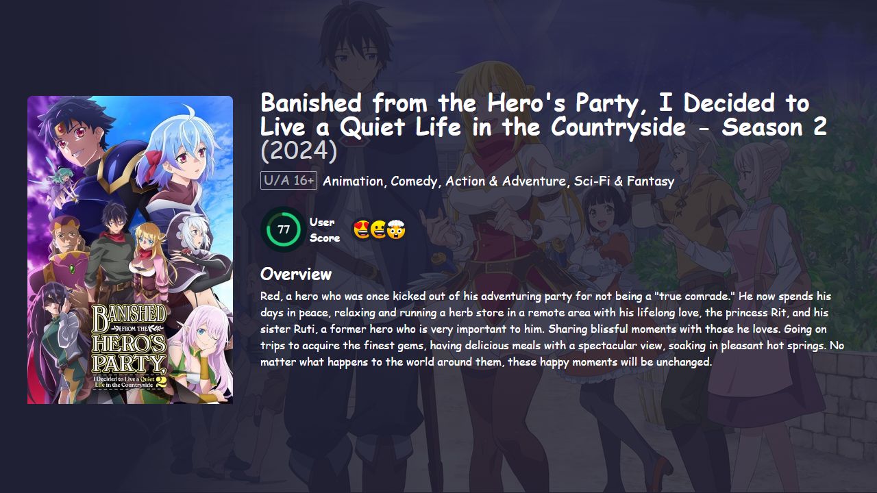 Banished from the Hero’s Party, I Decided to Live a Quiet Life in the Countryside Season 2 Hindi Dubbed