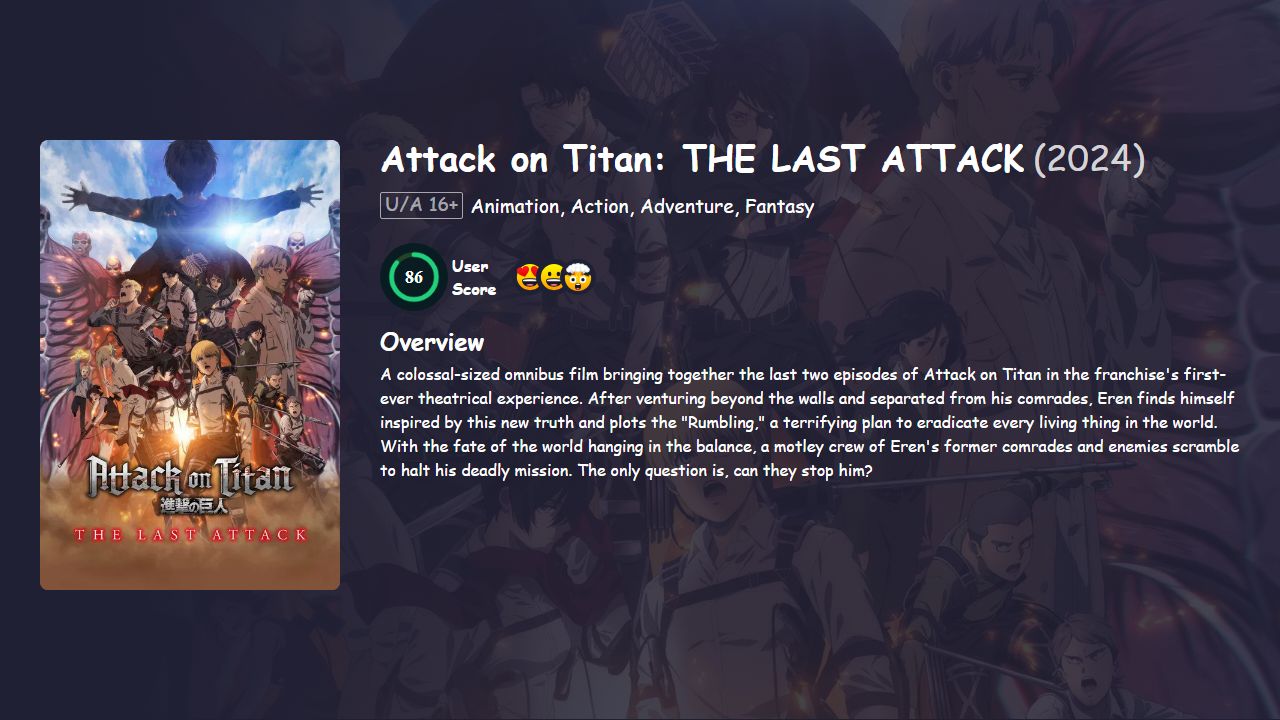 Attack on Titan: THE LAST ATTACK (2024) Japanese Dubbed