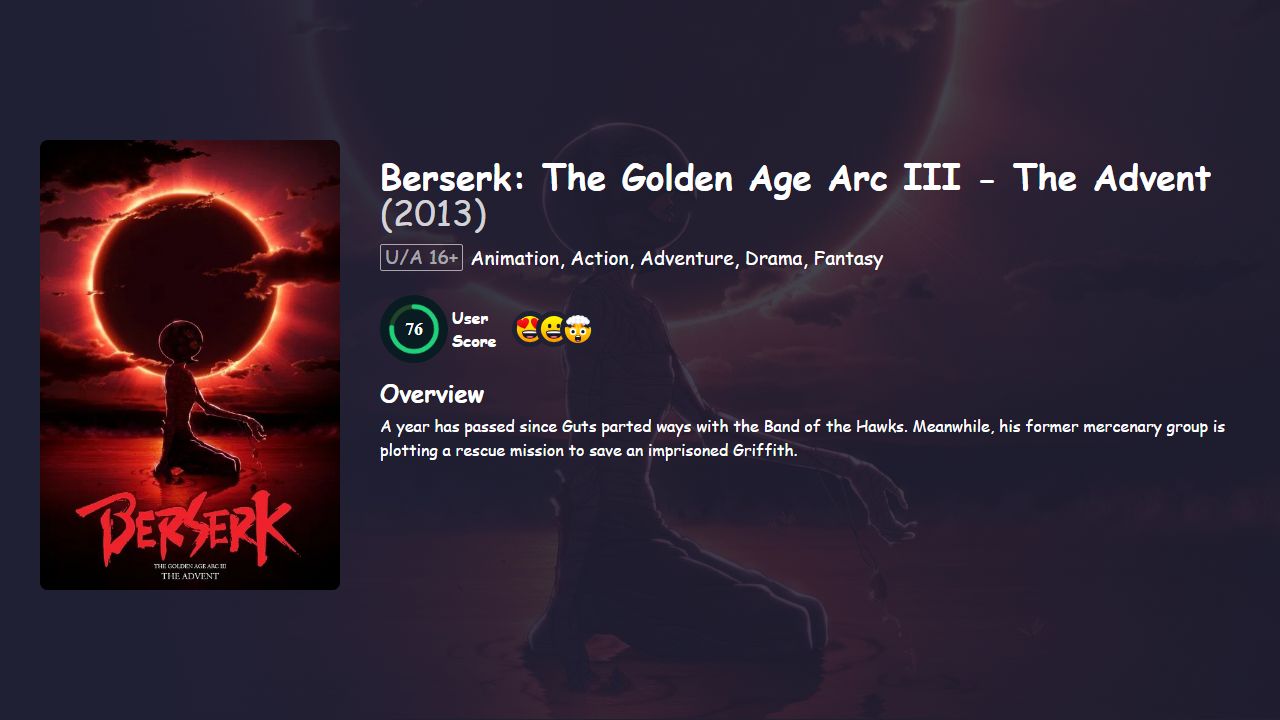 Berserk: The Golden Age Arc III – The Advent (2013) Hindi Dubbed