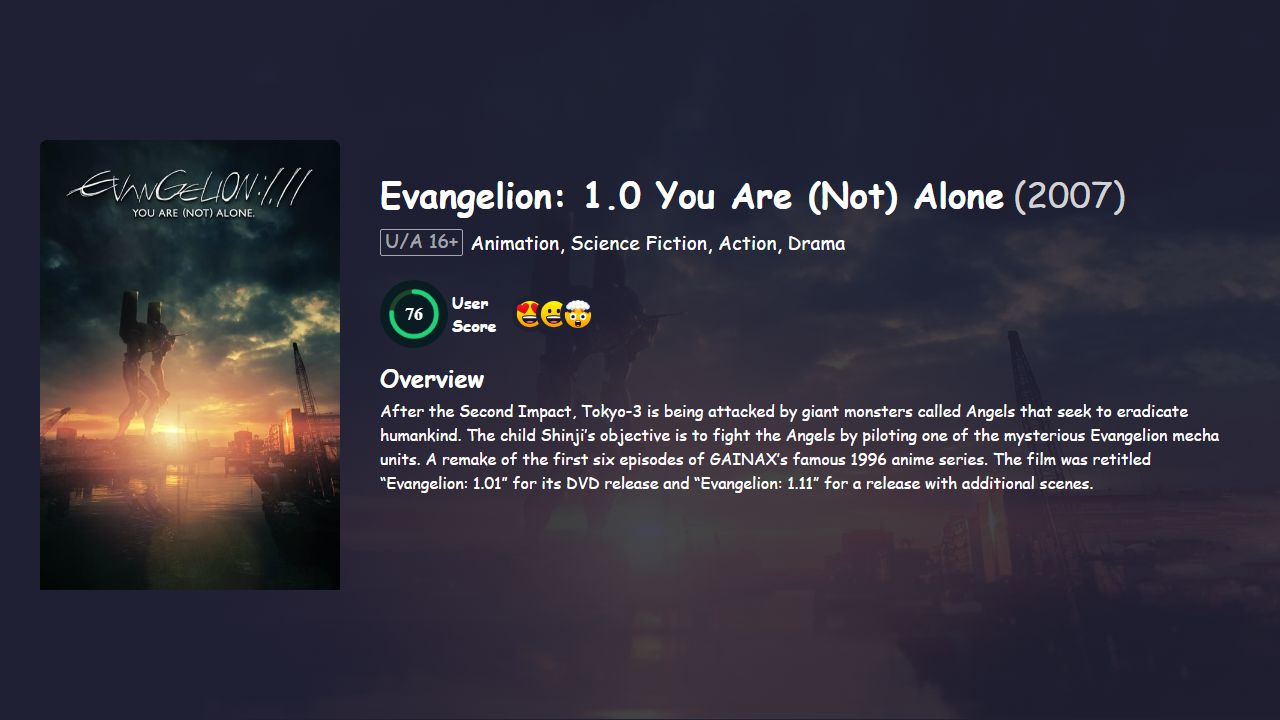 Evangelion: 1.0 You Are (Not) Alone (2007) Hindi Dubbed