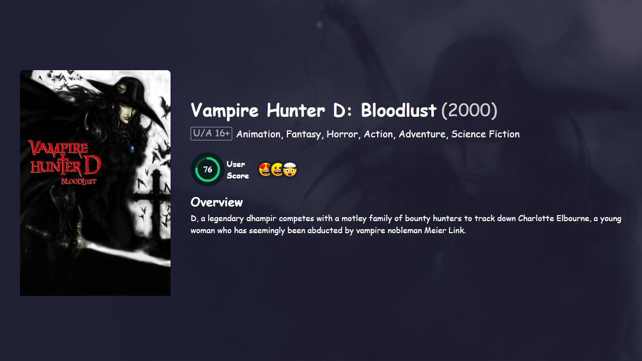 Vampire Hunter D: Bloodlust (2000) Japanese Dubbed