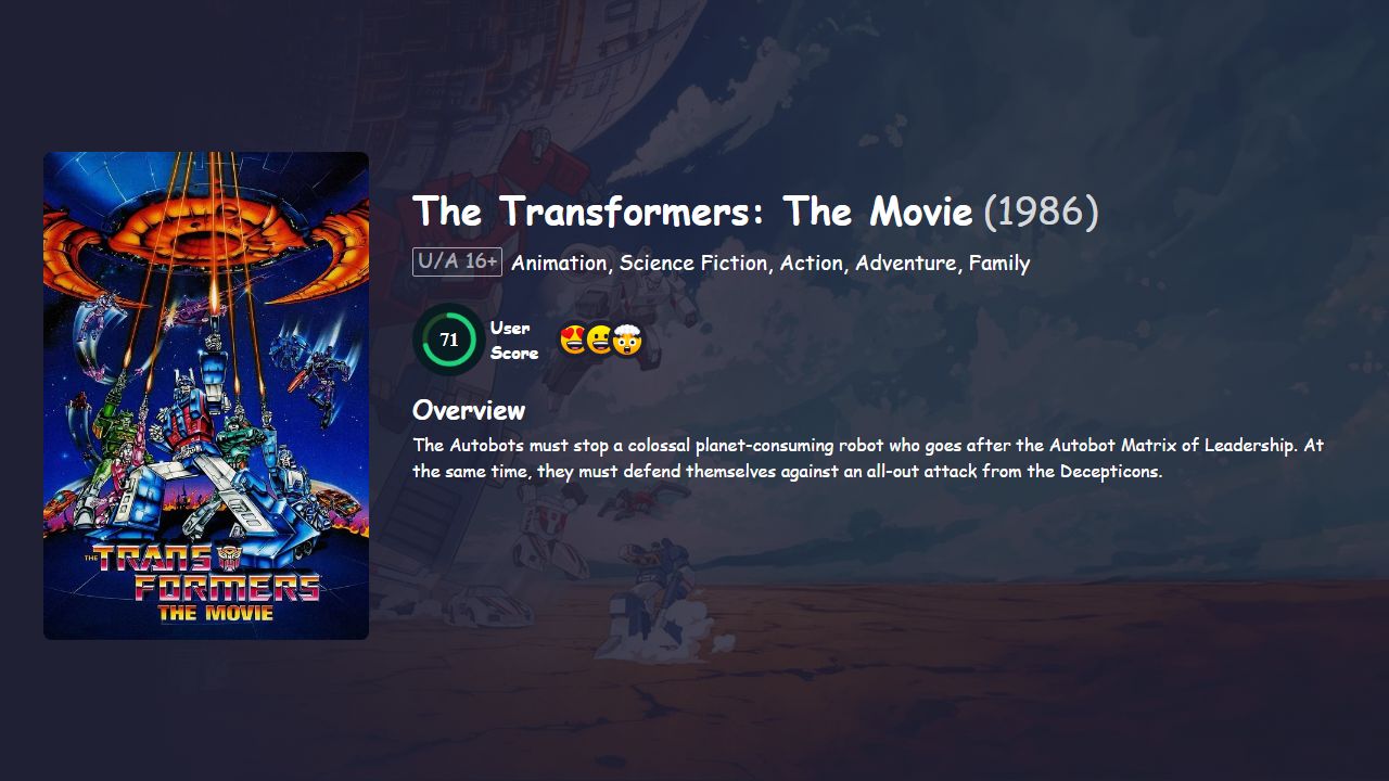 The Transformers: The Movie (1986) English Dubbed