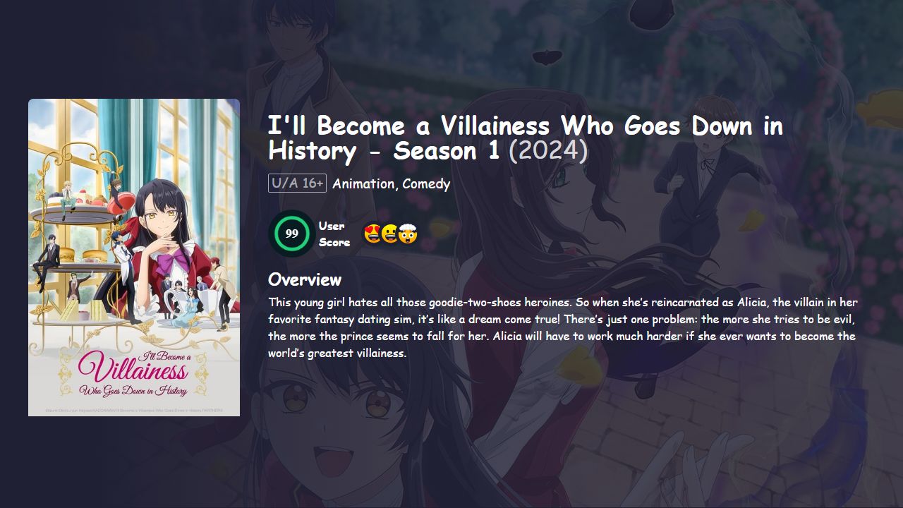 I’ll Become a Villainess Who Goes Down in History Season 1 Hindi Dubbed