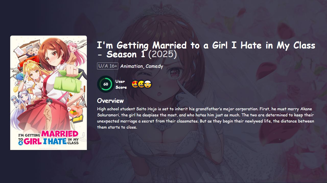 I’m Getting Married to a Girl I Hate in My Class Season 1 Hindi Dubbed