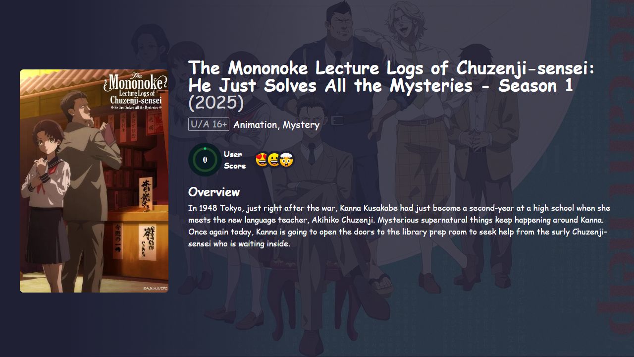 The Mononoke Lecture Logs of Chuzenji-sensei: He Just Solves All the Mysteries Season 1 Japanese Dubbed