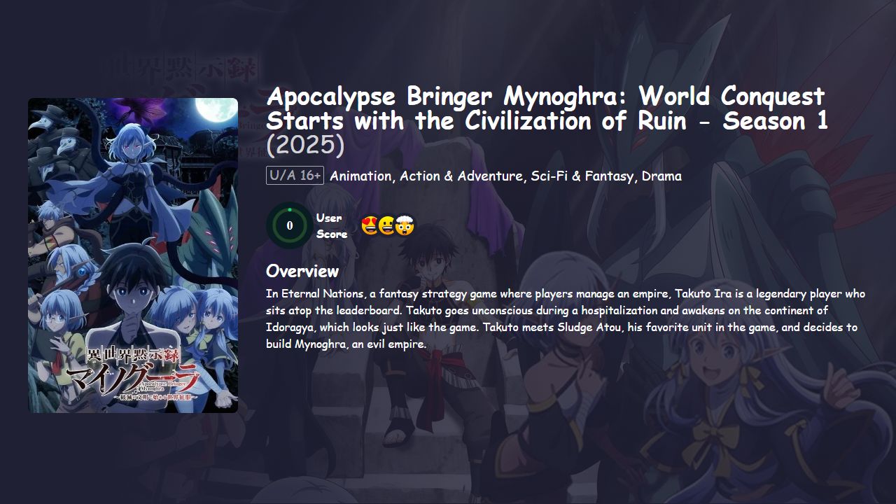 Apocalypse Bringer Mynoghra: World Conquest Starts with the Civilization of Ruin Season 1 [Japanese] 480p, 720p & 1080p HD | 10bit HEVC ESub