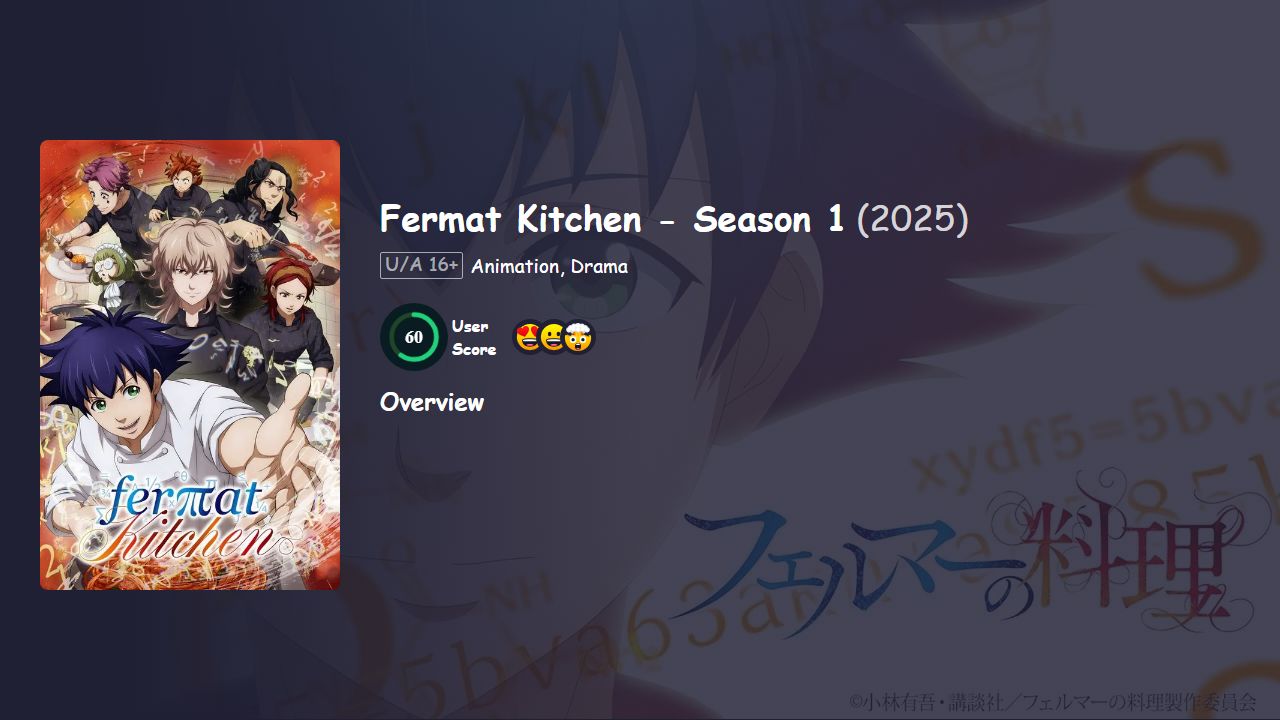 Fermat Kitchen Season 1 [Japanese] 480p, 720p & 1080p HD | 10bit HEVC ESub