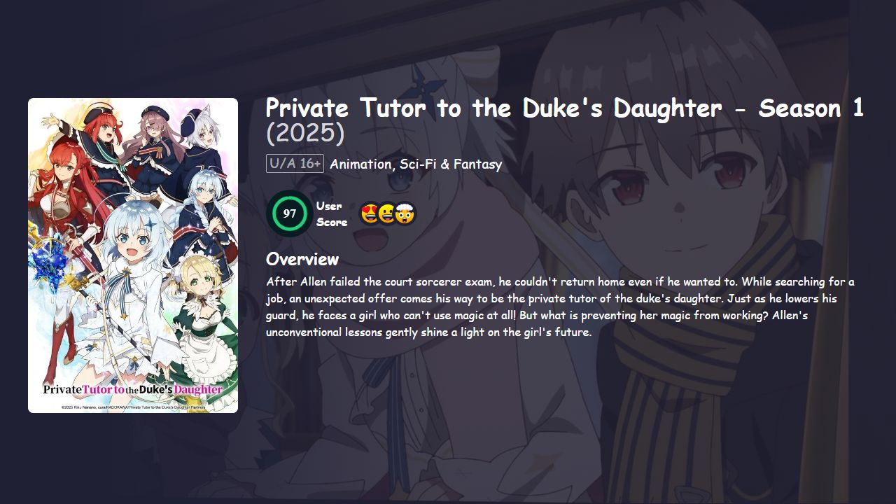 Private Tutor to the Duke’s Daughter Season 1 [Japanese] 480p, 720p & 1080p HD | 10bit HEVC ESub