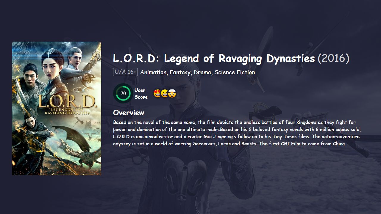 L.O.R.D: Legend of Ravaging Dynasties (2016) Chinese Dubbed