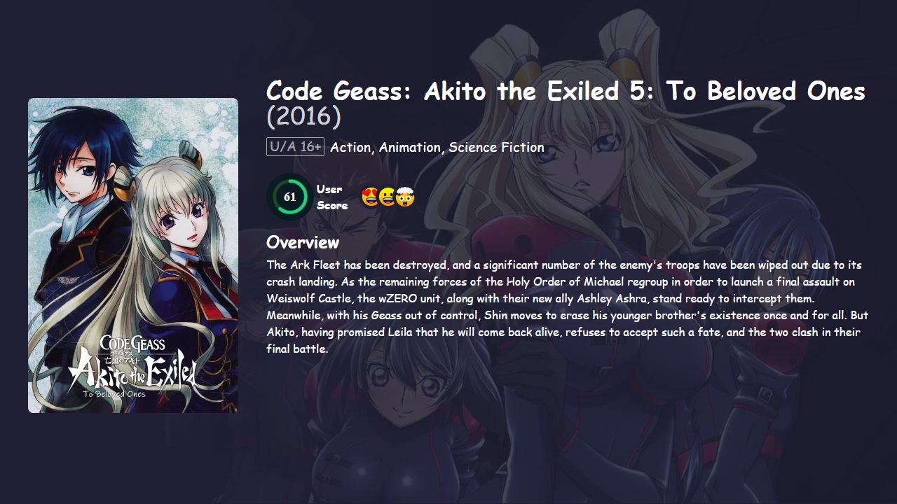Code Geass: Akito the Exiled 5: To Beloved Ones (2016) Japanese Dubbed