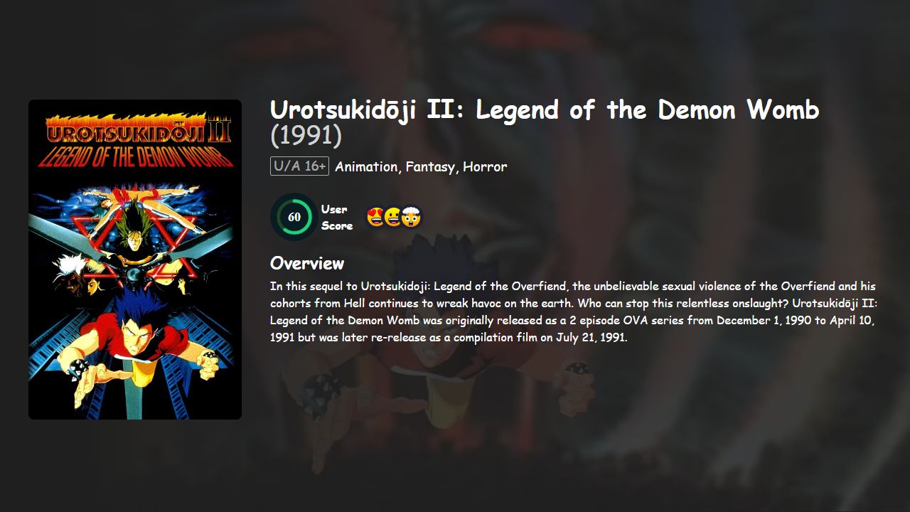 Urotsukidōji II: Legend of the Demon Womb (1991) Ii Dubbed