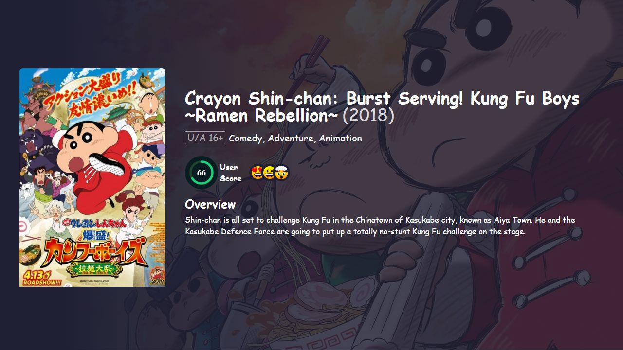 Crayon Shin-chan: Burst Serving! Kung Fu Boys ~Ramen Rebellion~ (2018) Hindi Dubbed