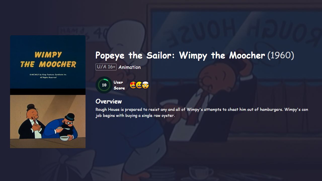 Popeye the Sailor:  Wimpy the Moocher (1960) English Dubbed