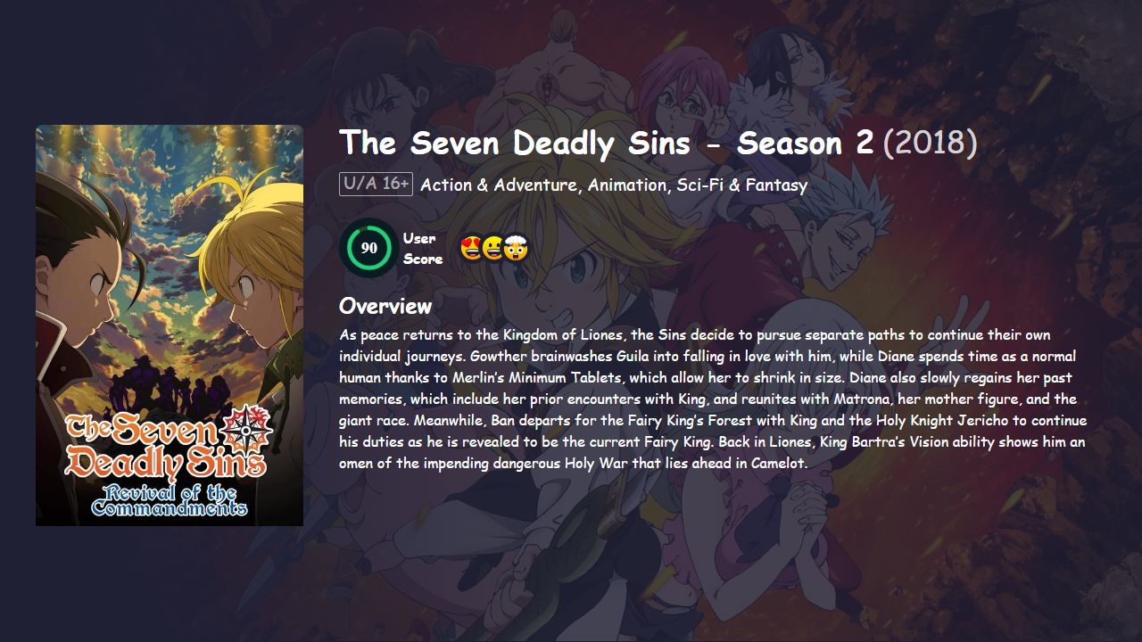 The Seven Deadly Sins Season 2 English Dubbed