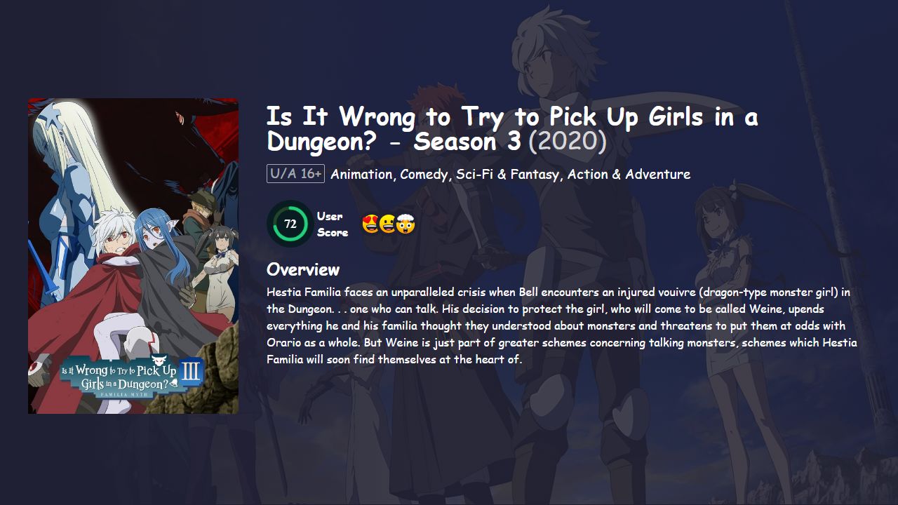 Is It Wrong to Try to Pick Up Girls in a Dungeon? Season 3 Hindi Dubbed