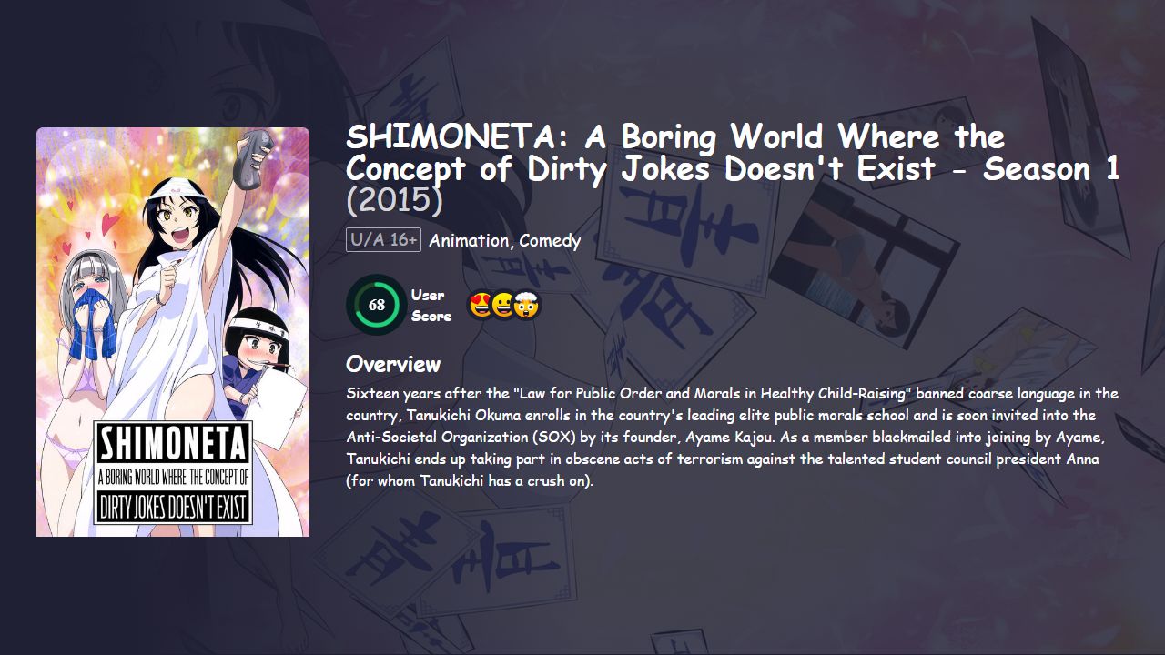 SHIMONETA: A Boring World Where the Concept of Dirty Jokes Doesn’t Exist Season 1 Japanese Dubbed