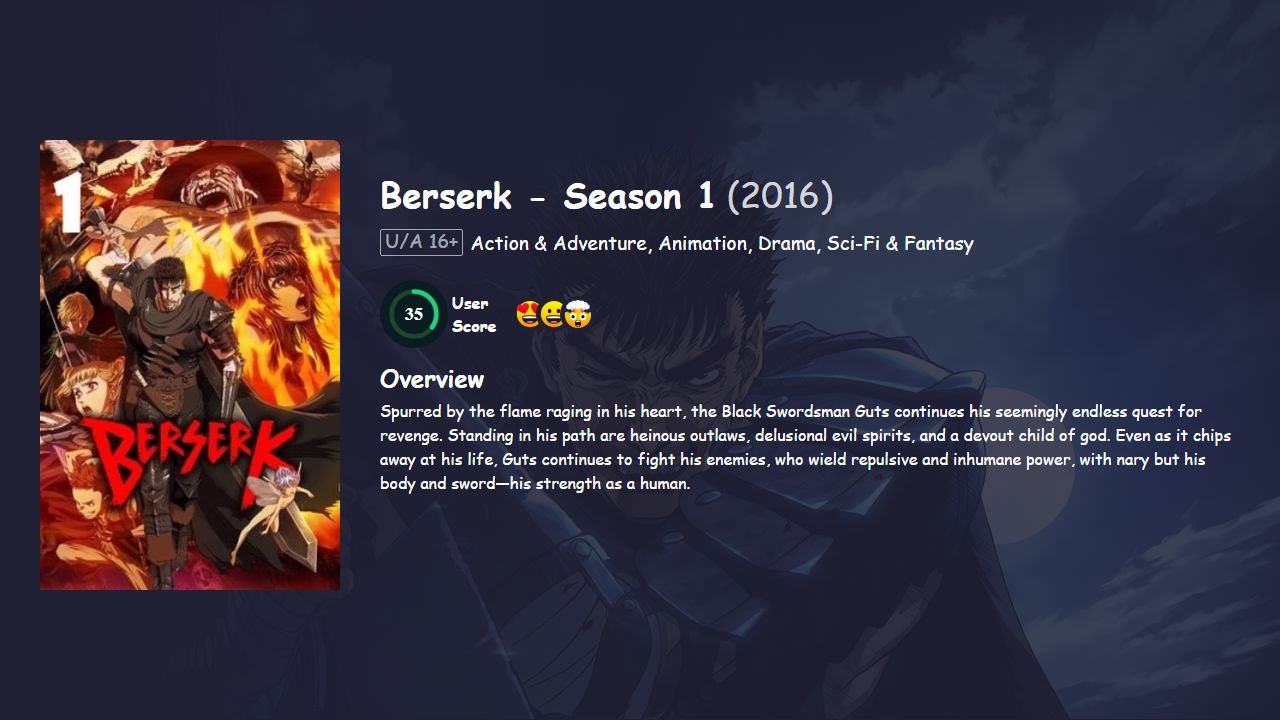 Berserk Season 1 Japanese Dubbed