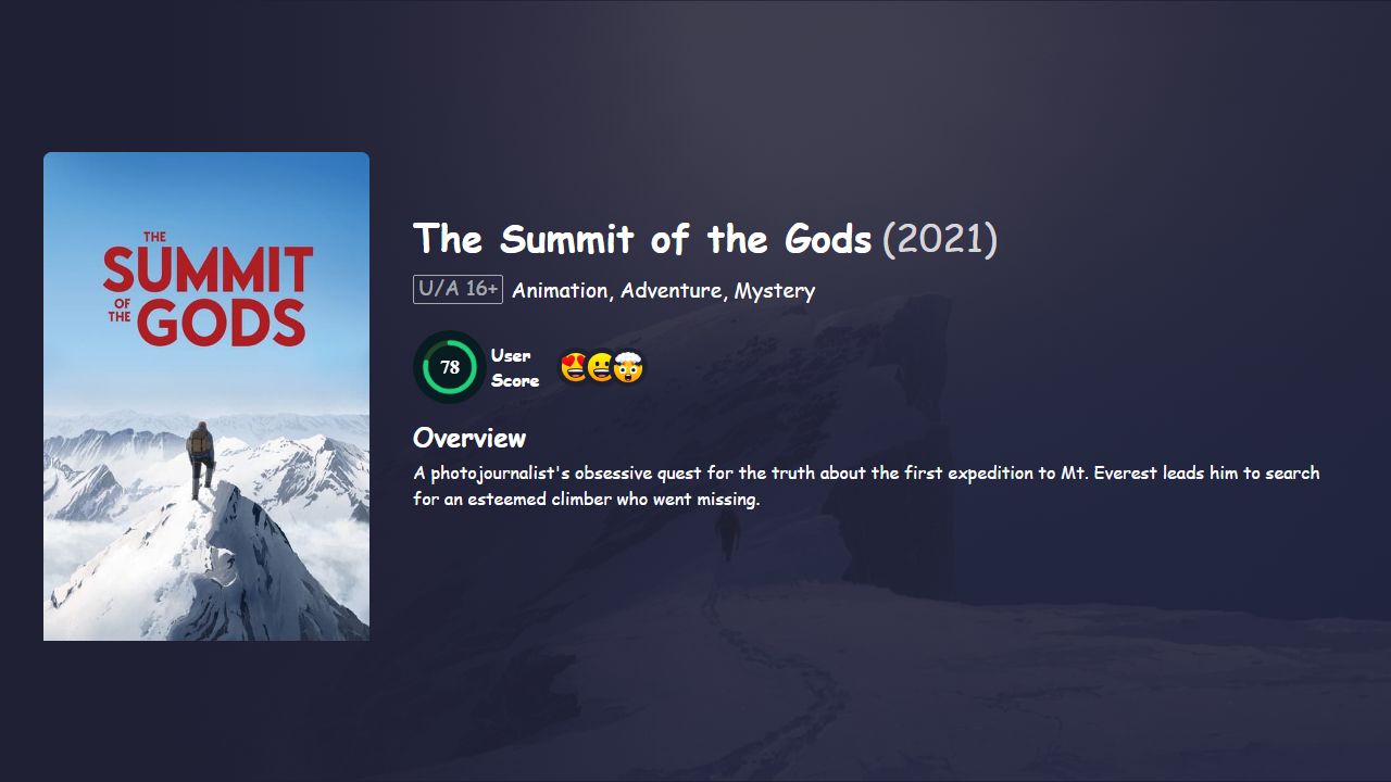 The Summit of the Gods (2021) Hindi Dubbed