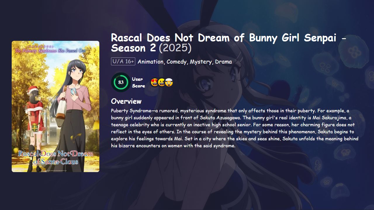 Rascal Does Not Dream of Bunny Girl Senpai Season 2 [Japanese] 480p, 720p & 1080p HD | 10bit HEVC ESub
