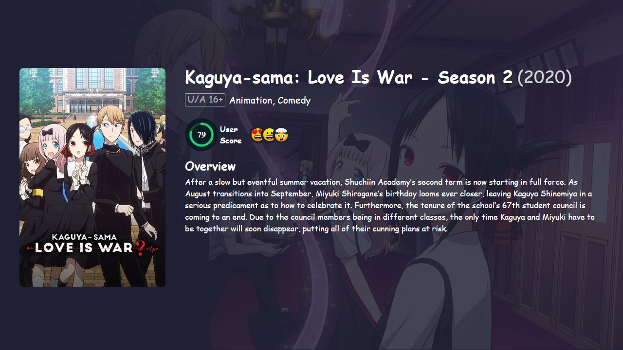 Kaguya-sama: Love Is War Season 2 [Japanese] 480p, 720p & 1080p HD | 10bit HEVC ESub