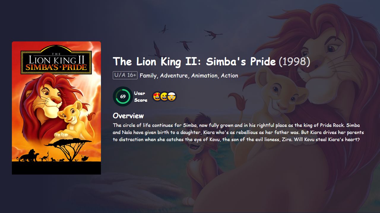 The Lion King II: Simba’s Pride (1998) Hindi Dubbed